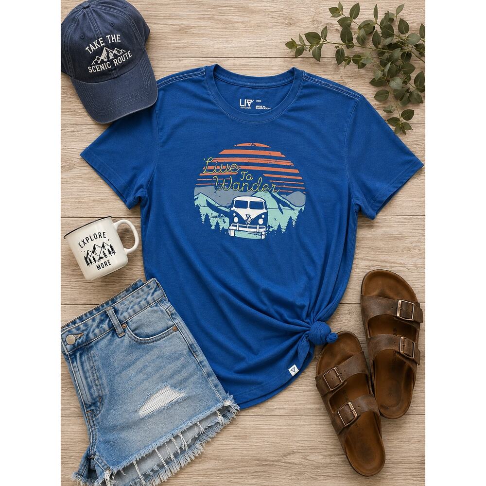 LIV Outdoor “Live to Wander” T Shirt Size Large Camping Hiking Travel Vacation